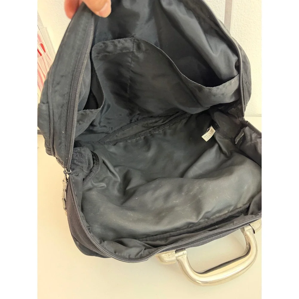 Vintage Esprit Black Nylon Backpack Metal Handle Industrial 90s Bag